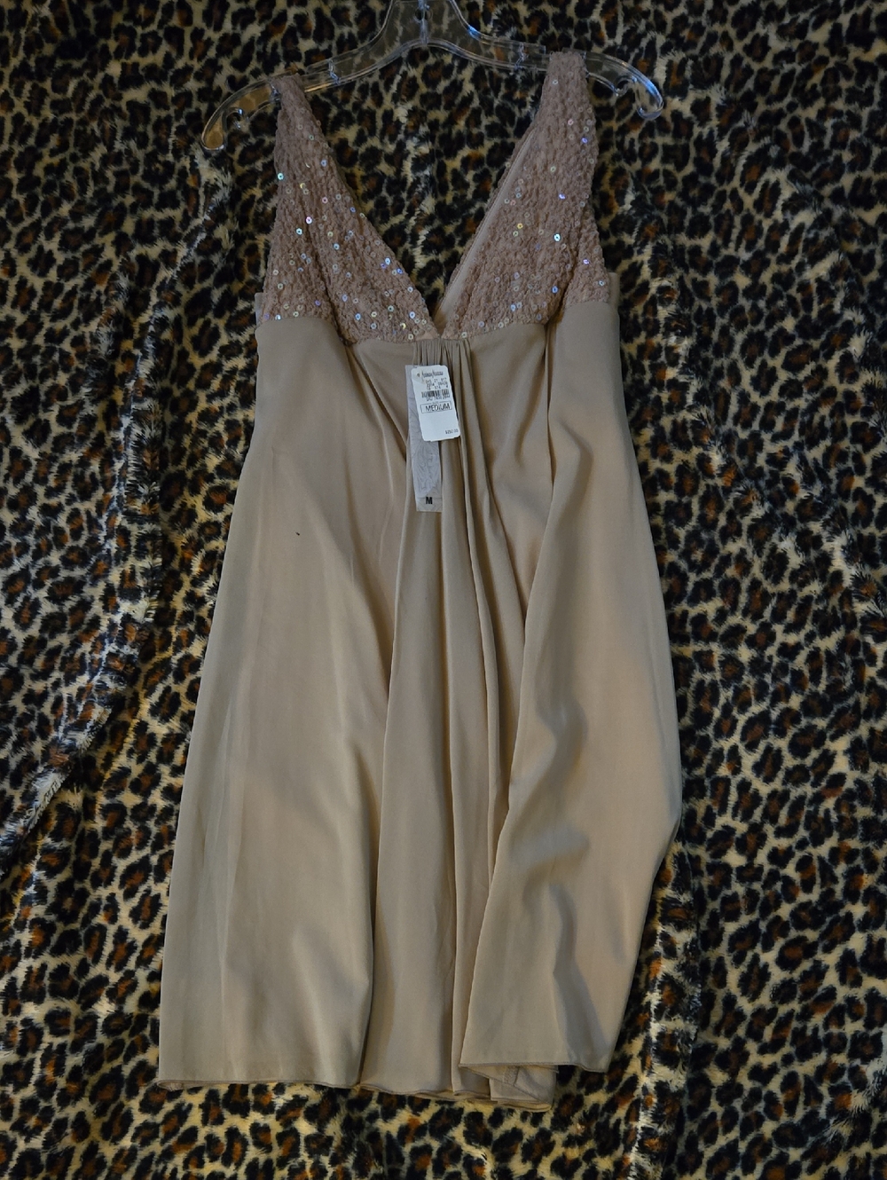 Sequin Lace V-Neck Dress in Nude